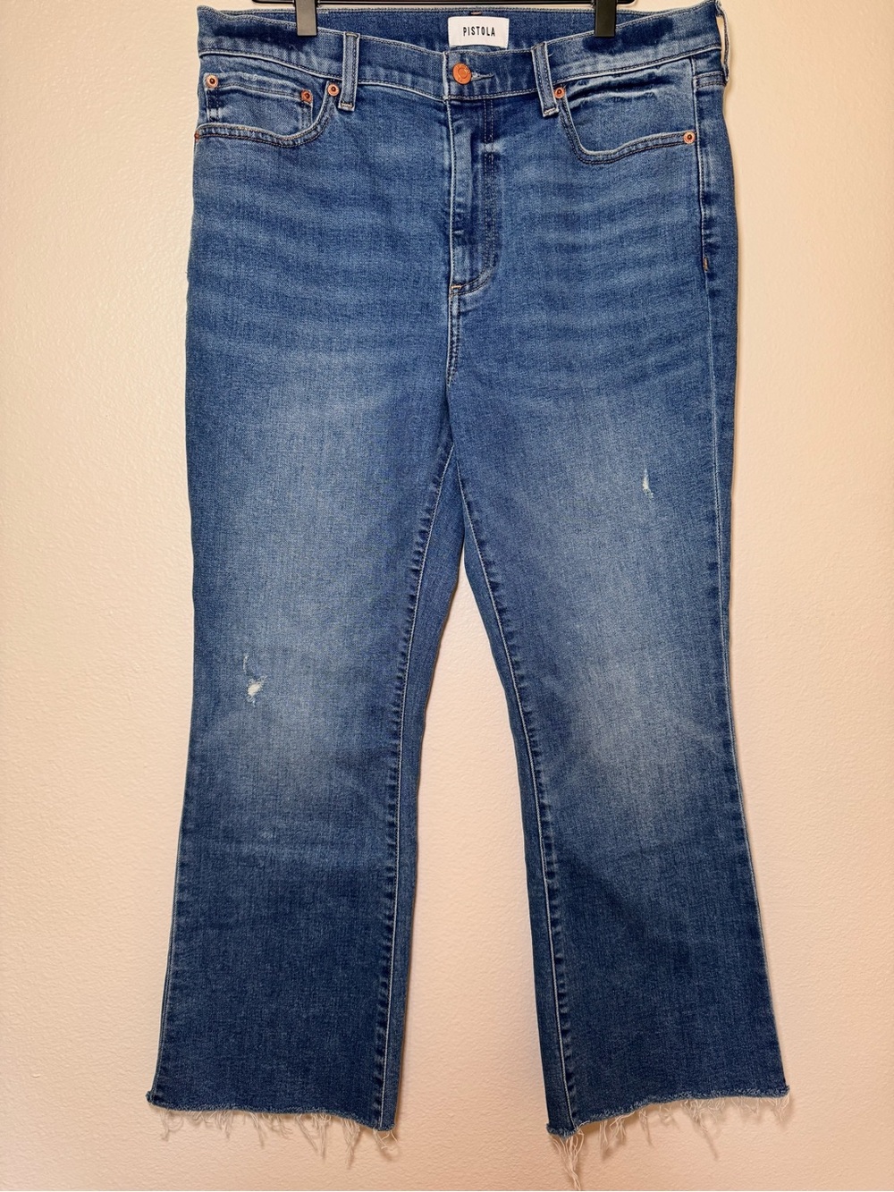 Pistola Lennon High Rise Crop Boot Jeans Raw Hem Medium Wash Size 31